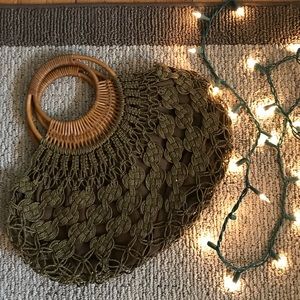 Bamboo handle 🌿 green crochet bag